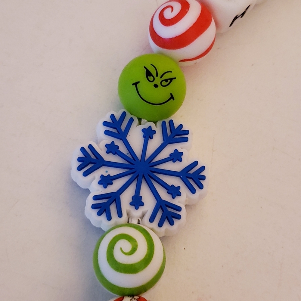 Handmade Long Glow in Dark Holiday Grinch Max Silicone Focal Bead Keychain - Picture 8 of 10